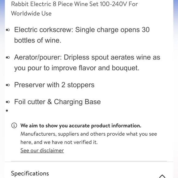 Rabbit 8-piece Electric Wine Set Corkscrew | Wine Opener - Picture 2 of 9